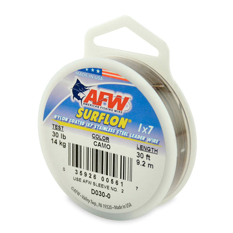 AFW SURFLON CAMO 30LB NYLON COATED 1X7 30FT